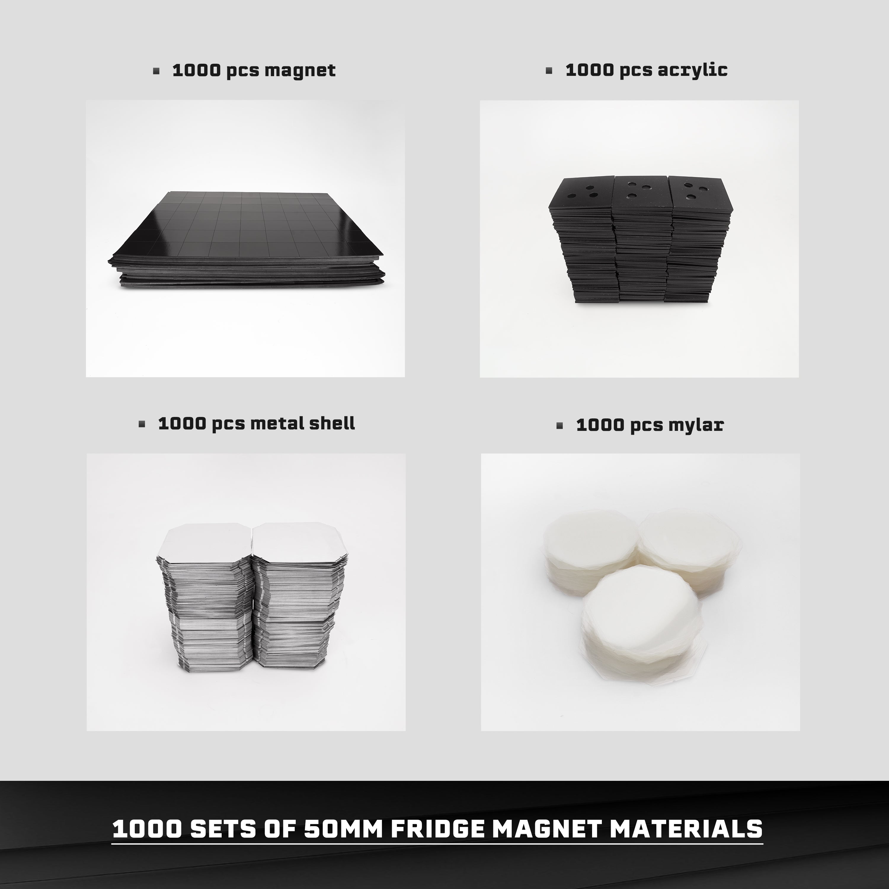 1,000 sets of 50*50mm acrylic series fridge magnet consumables