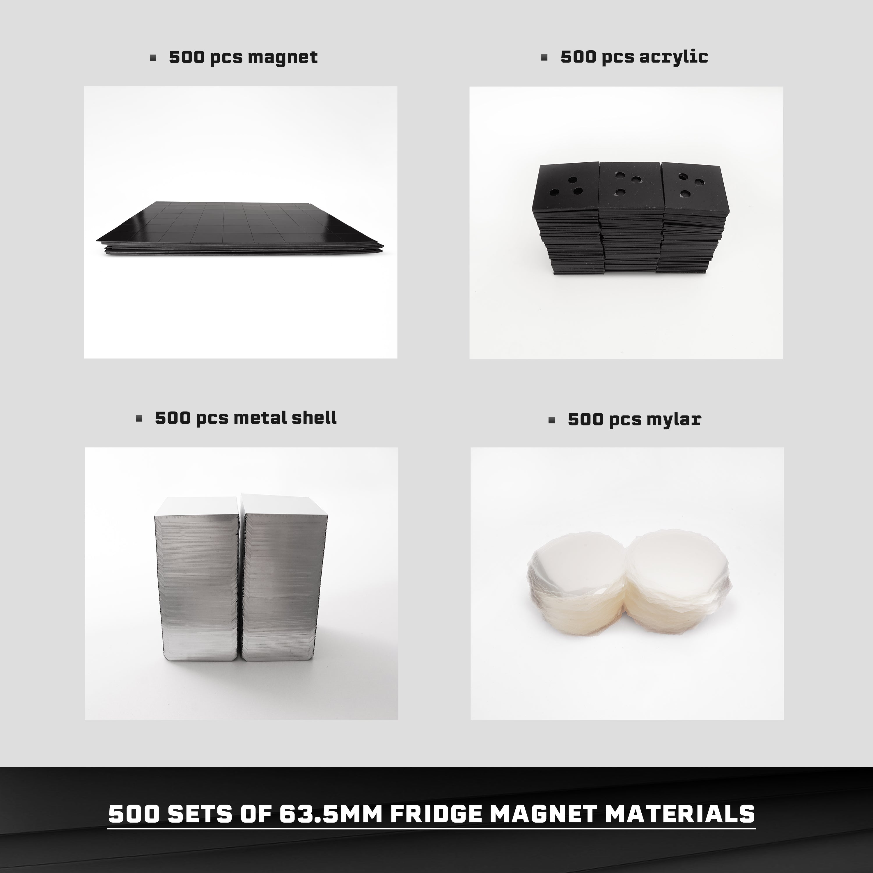 500 sets of 63.5*63.5mm acrylic series fridge magnet consumables